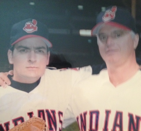 Charlie Sheen and Ron Rizzi on the set of movie, Major League