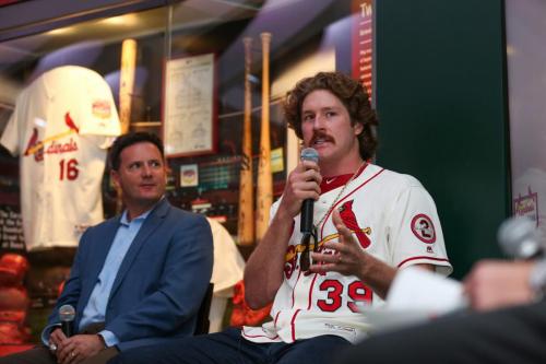 Matt Slater and Cardinals hurler Mike Mikolas